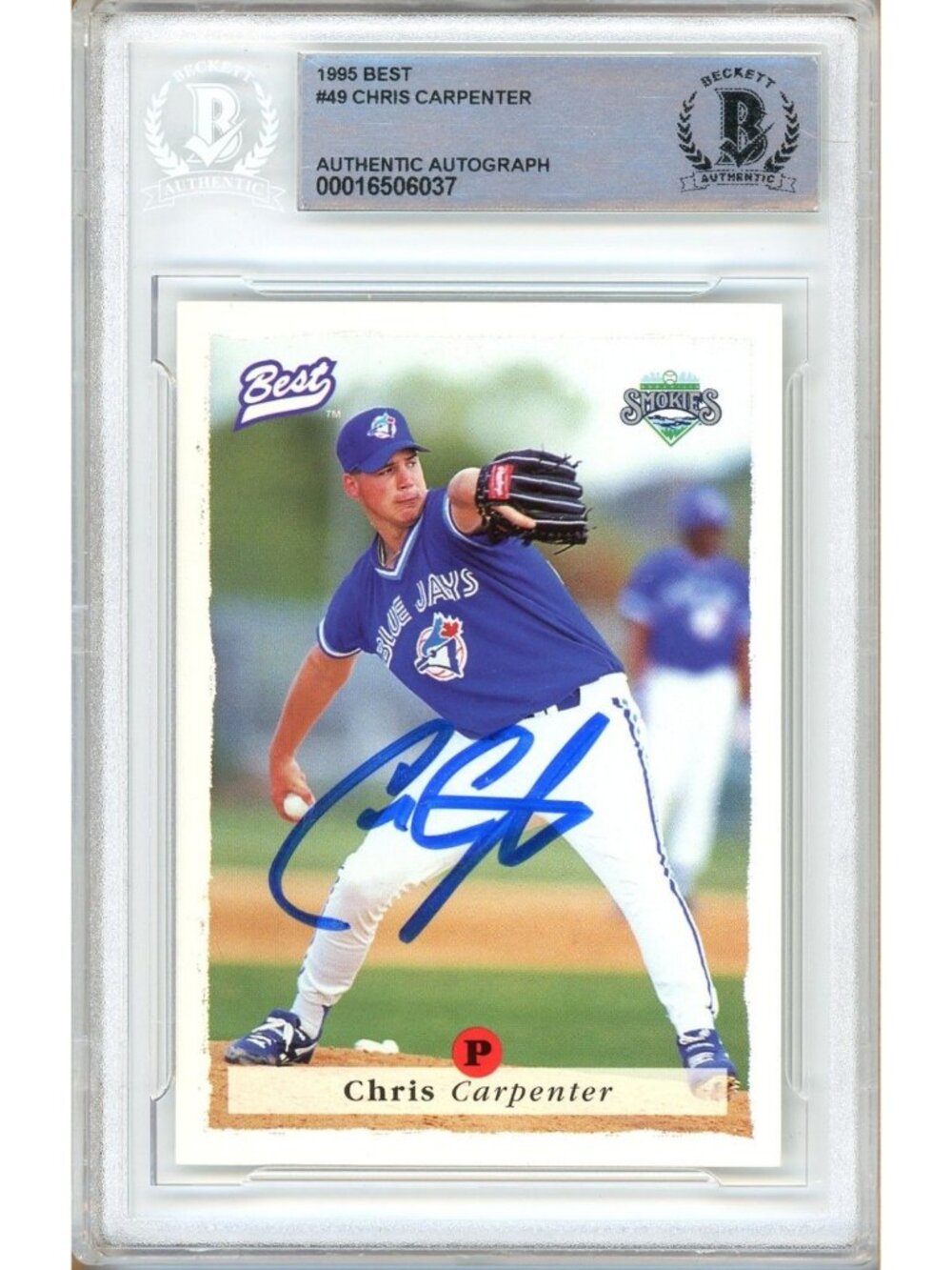 Chris Carpenter Signed 1995 Best #49 Toronto Blue Jays Beckett BAS Slabbed Auto